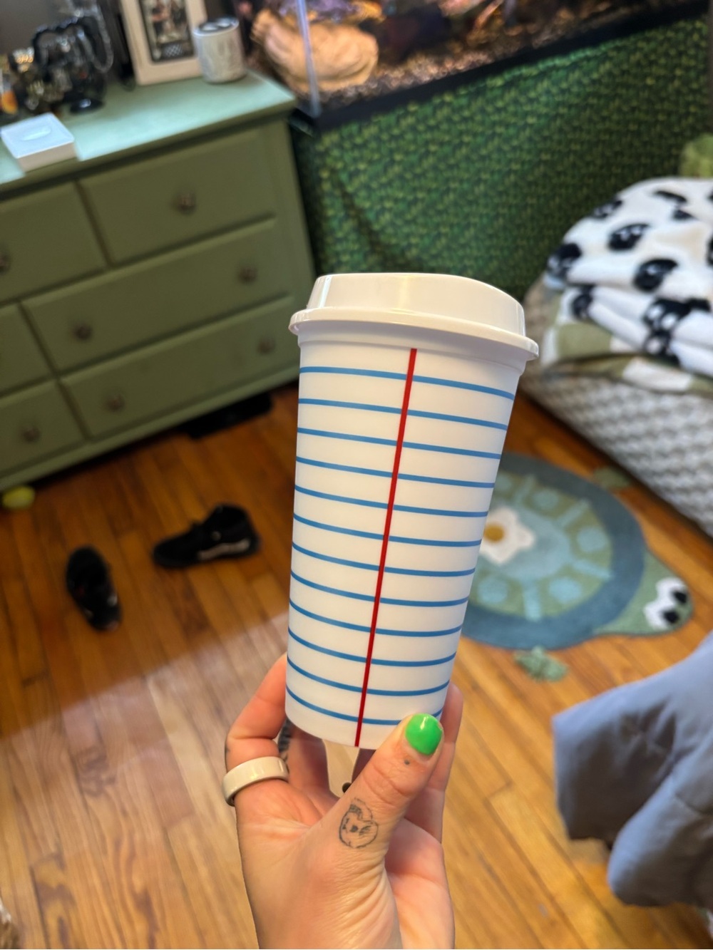 Notebook Lined Travel Tumbler Cup - White with Blue & Red Lines